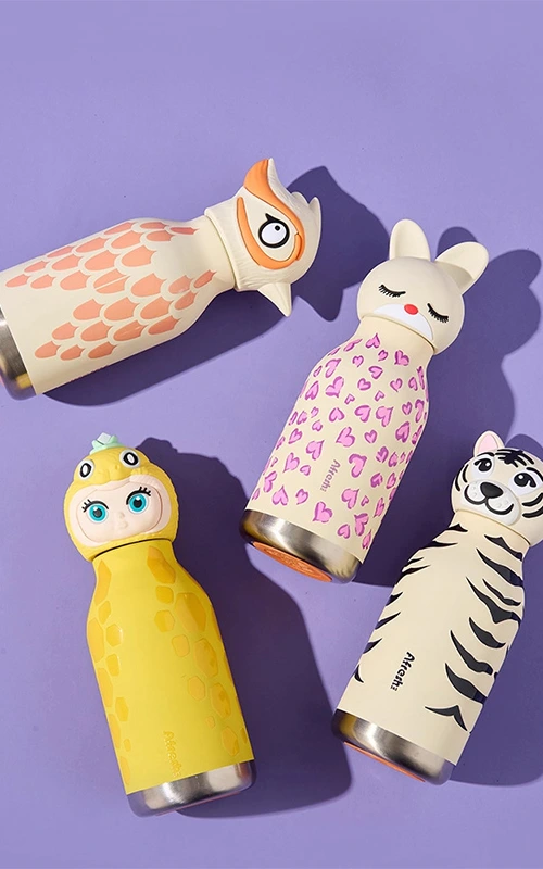 animal lid double wall insulated stainless steel vacuum kids water bottle